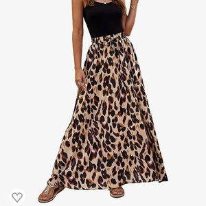 Leopard print High waisted chiffon maxi skirt